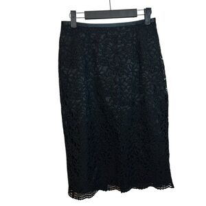 Loft Black Floral Lace Pencil Skirt